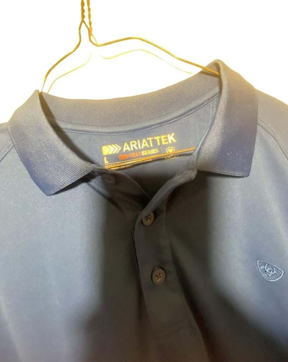 Ariat Tek Heat Series Polo Shirt Size L Blue Short Sleeve